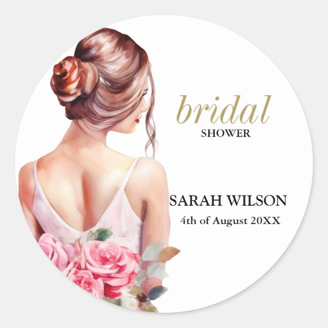 Sticker Rond Fête des mariées moderne Mariage aquarelle (Devant)
