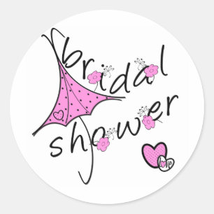 Sticker Rond Fête des mariées parapluie rose
