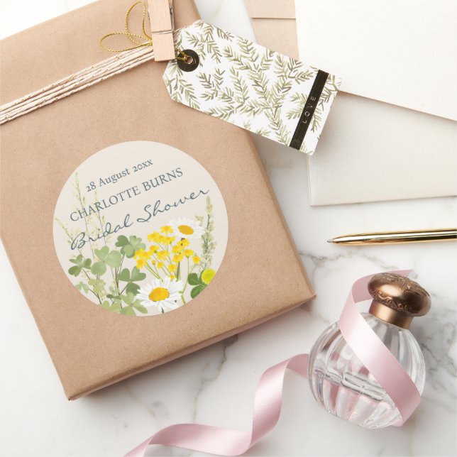 Sticker Rond Fête des mariées personnalisée fleur sauvage (Cadeaux)