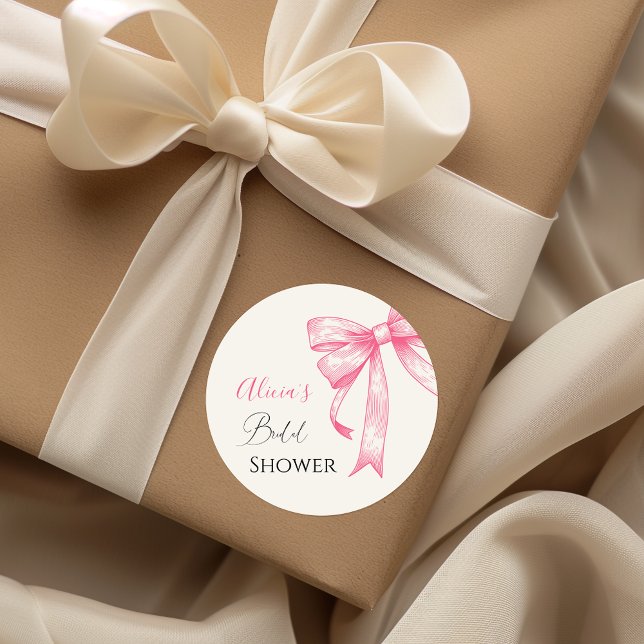 Sticker Rond Fête des mariées Retro Elegant Coquette Rose Bow (Créateur téléchargé)