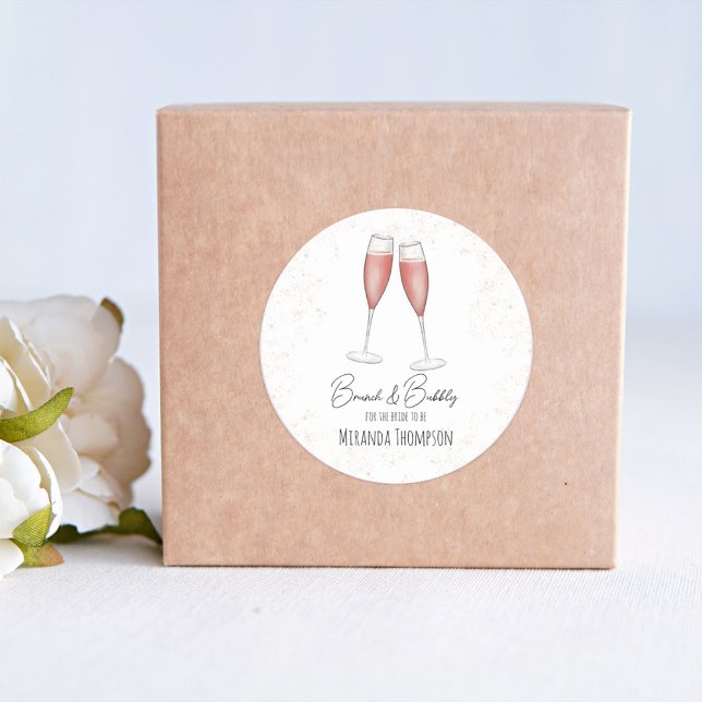 Sticker Rond Fête des mariées rose Brunch et Bubbly Aquarelle (Créateur téléchargé)