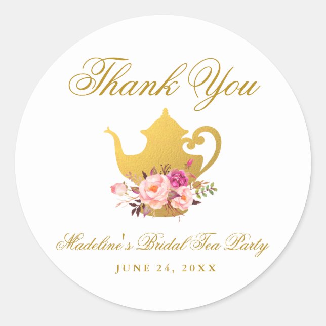 Sticker Rond Fête des mariées Tea Party Merci rose Floral (Devant)