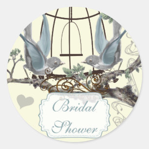 Sticker Rond Fête des mariées Vintage Sceau Mariage Bluebird