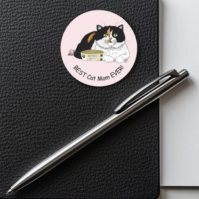 Sticker Rond Fête des mères Calico Cat (Créateur téléchargé)
