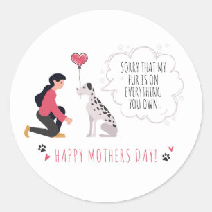 Sticker Rond Fête des mères Chien Maman Drôle Pâtes Aimer Coeur