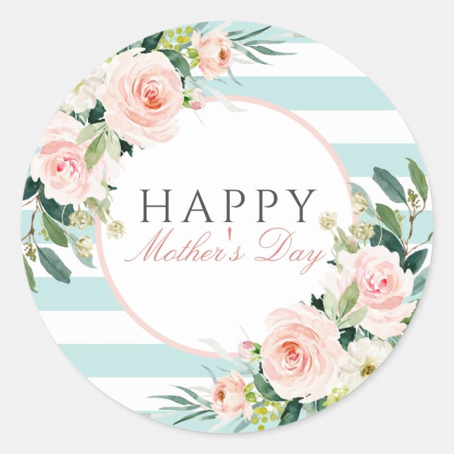 Sticker Rond Fête des Mères Fête des Bleues Florales Roses (Devant)