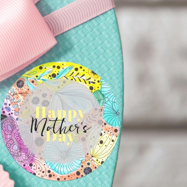 Sticker Rond Fête des mères florales dessinée à la main (Créateur téléchargé)