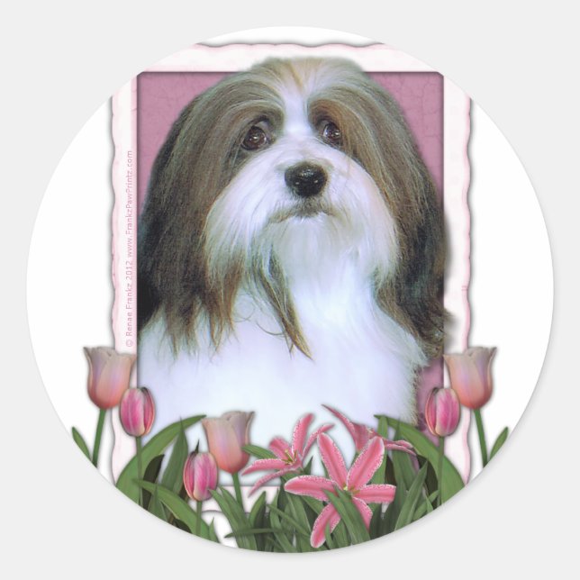 Sticker Rond Fête des mères - Tulipes roses - Havanais (Devant)