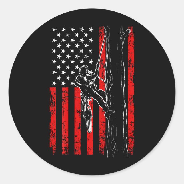 Sticker Rond Fête des pères Arboriste du drapeau américain sur  (Devant)