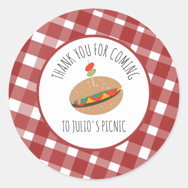 Sticker Rond Fête des pères BBQ Pique-nique Événement Sandwich (Devant)