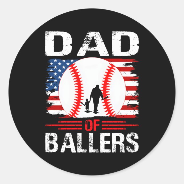 Sticker Rond Fête des pères De Baseball Papa Of Ballers (Devant)