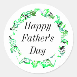 Sticker Rond Fête des pères joyeuse vert feuilles Crest Floral 