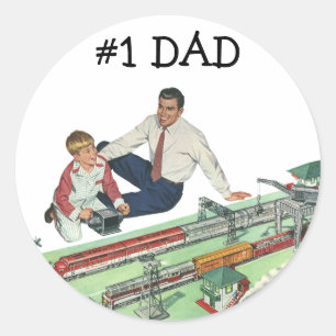 Sticker Rond Fête des Pères vintage, papa et fils avec des trai