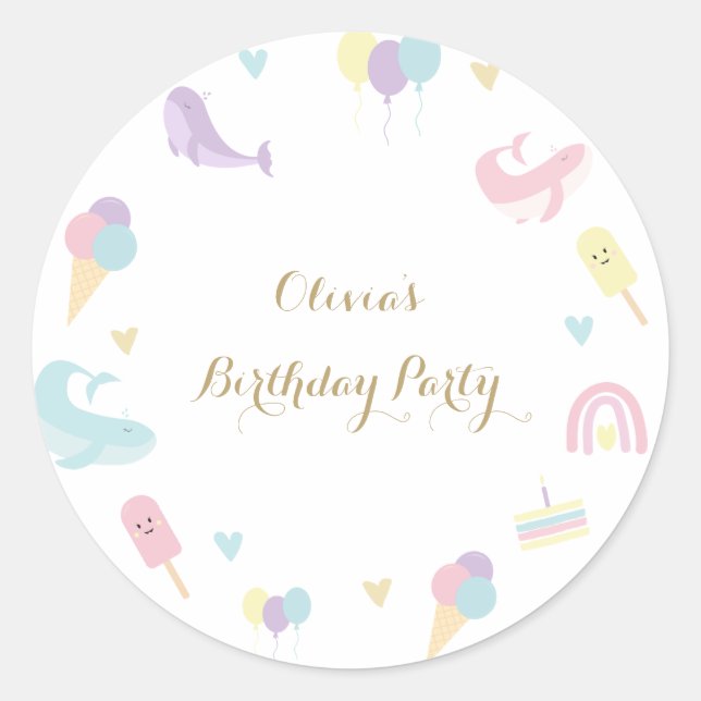 Sticker Rond Fête d'été Crème glacée Calligraphie Anniversaire (Devant)