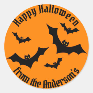 Sticker Rond Fête d'Halloween aux chauves-souris volantes
