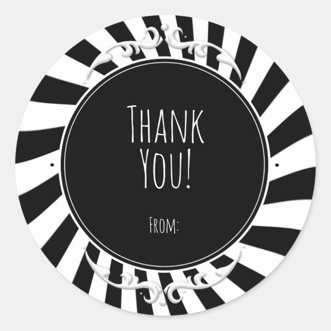 Sticker Rond Fête d'Halloween rayures fantaisistes noir blanc a (Devant)