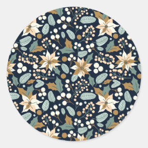 Sticker Rond Fête d'hiver arrière - plan noir Poinsettia