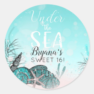 Sticker Rond Fête douce 16 ans sarcelle sous la plage aux coqui
