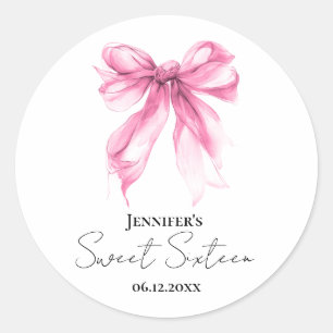 Sticker Rond Fête douce Script Coquette Ruban Rose pour 16 ans