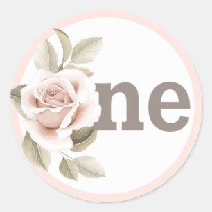 Sticker Rond Fête du 1er anniversaire Shabby Chic Fleurs Rustiq