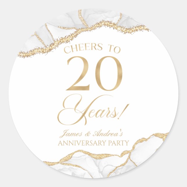 Sticker Rond Fête du 20e Anniversaire de Mariage Élégante en Or (Devant)