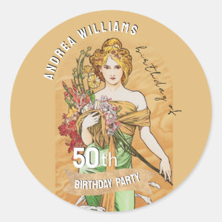 Sticker Rond Fête du 50e anniversaire, Déesse du printemps, Art