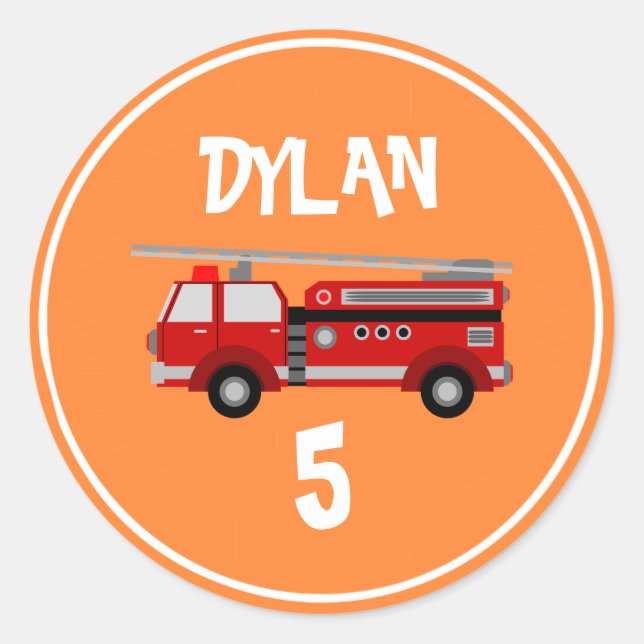 Sticker Rond Fête du camion d'incendie Anniversaire (Devant)