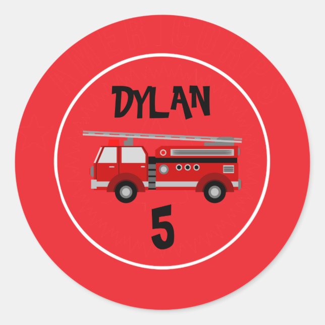 Sticker Rond Fête du camion d'incendie Anniversaire (Devant)