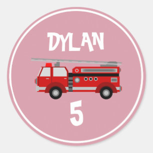 Sticker Rond Fête du camion d'incendie Anniversaire