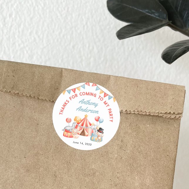 Sticker Rond Fête du Carnaval de Cute Circus 1er anniversaire M (Créateur téléchargé)