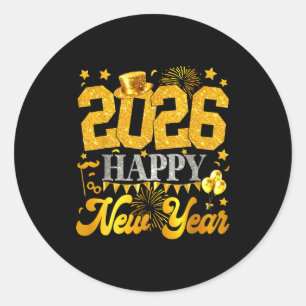 Sticker Rond Fête du Nouvel An 2026 Feux d'artifice Réveillon d