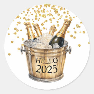 Sticker Rond Fête du Nouvel An Bonjour 2025