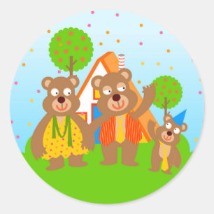 Sticker Rond Fête du premier anniversaire de l'ours sauvage