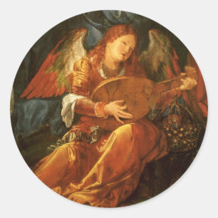 Sticker Rond Fête du Rose Garlands Angel par Albrecht Durer