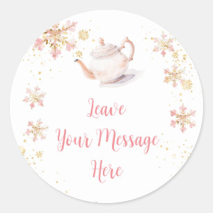 Sticker Rond Fête du thé rose d'hiver en préparation Laissez vo