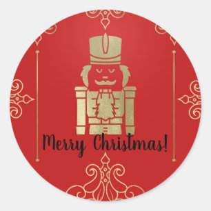 Sticker Rond Fête élégante de Noël Casse-noisette doré et rouge
