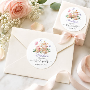 Sticker Rond Fête élégante de thé Papillons Baby Shower
