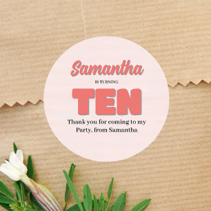 Sticker Rond Fête Fille Rose Dixième Anniversaire