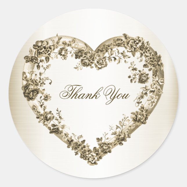 Sticker Rond Fête Floral Or Ornate Coeur Frame Élégant (Devant)