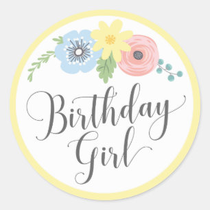 Sticker Rond Fête Florale Jaune d'anniversaire Fille Bébé & Enf