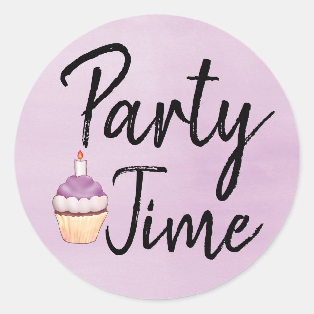 Sticker Rond Fête Heure Purple Aquarelle Cupcake Anniversaire (Devant)