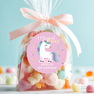 Sticker Rond Fête Magique Licorne Rose