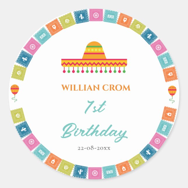 Sticker Rond Fête mexicaine Cactus 1ère année (Devant)