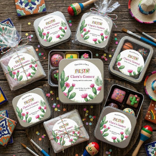 Sticker Rond Fête Mexicaine Colorée Cactus Floral Baby Shower d