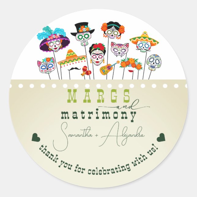 Sticker Rond Fête Mexicaine Margs et Matrimoine pour les couple (Devant)