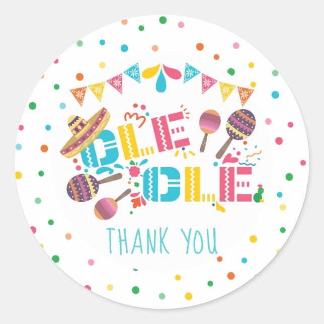 Sticker Rond Fête mexicaine Merci d'anniversaire personnalisé (Devant)