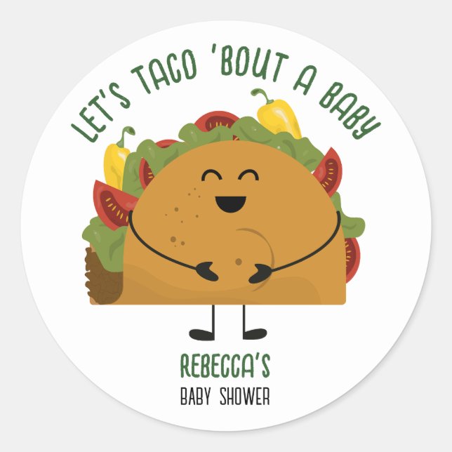 Sticker Rond Fête mexicaine, taco parle d'un baby shower bébé (Devant)