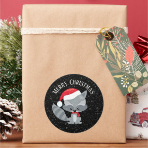 Sticker Rond fête Noël raccoon ajouter du texte