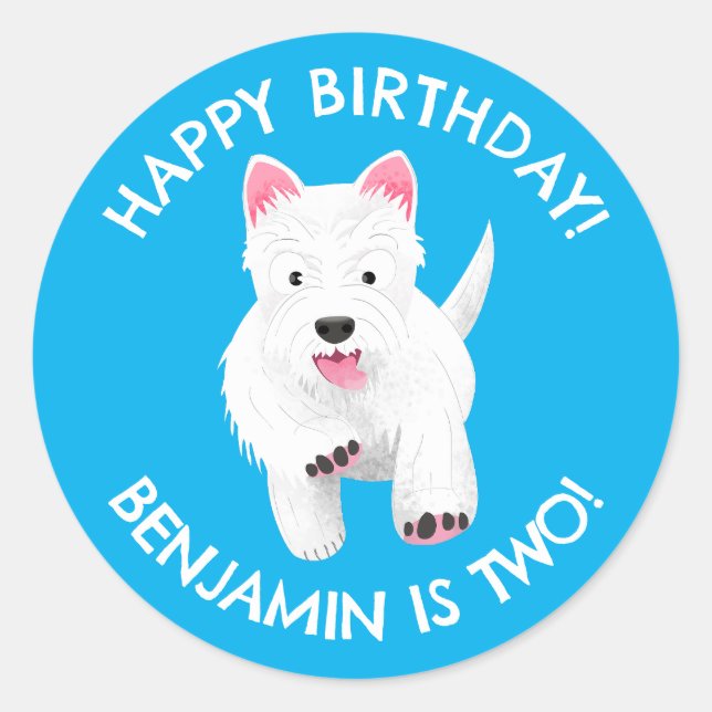 Sticker Rond Fête personnalisée du Terrier de l'Ouest (Devant)