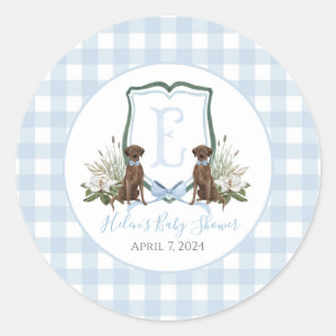 Sticker Rond Fête Prénatale de Bébé Garçon Sudiste Chic Chien
